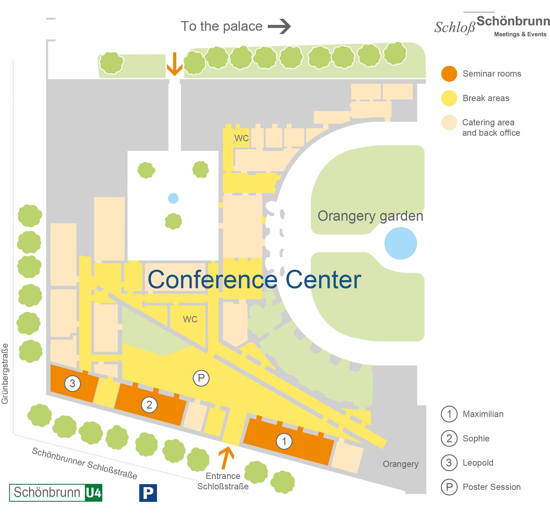 Map showing the conference centre at Schönbrunn Palace
