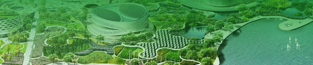 Green buildings and waterways in a landscaped city
