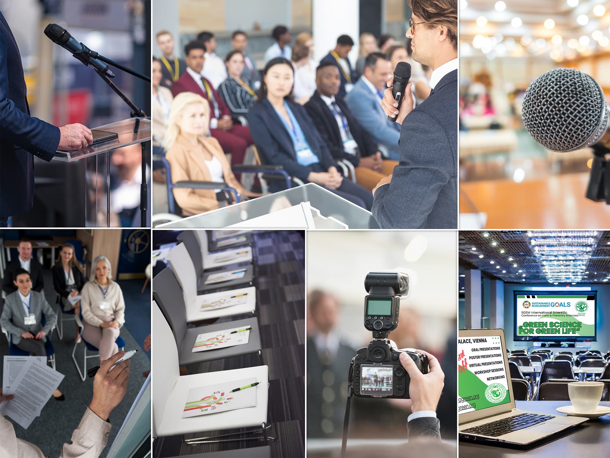 Conference speakers, attendees and presentation equipment